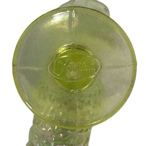 Vintage Fenton Yellow Topaz Opalescent Hobnail Mini Fan Vase Vaseline Uranium - Picture 9 of 9